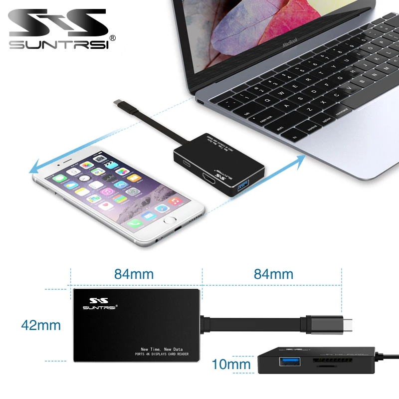 

Suntrsi 7 in 1 USB Type C HUB for MacBook USB-C Adapter to HDMI 4k Video 2-Port Usb 3.0 Multifunction Card Reader free shipping