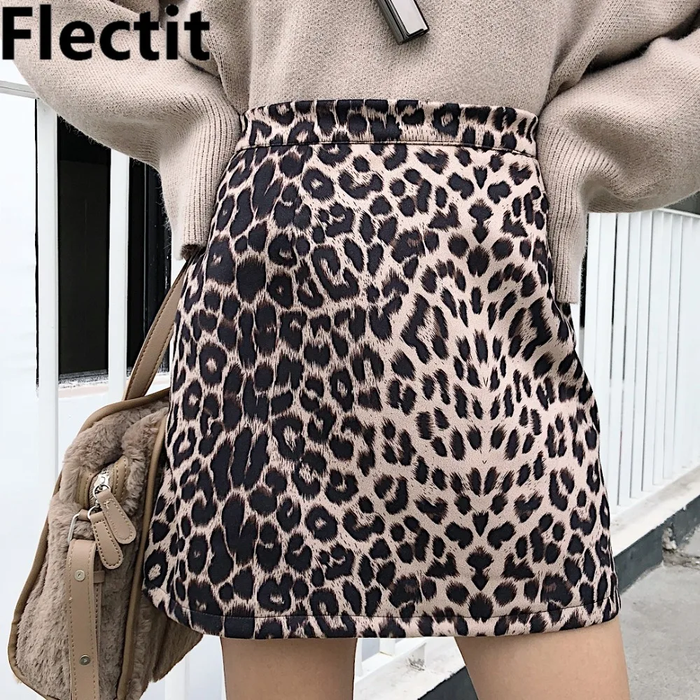 

Flectit Vintage Animal Print Skirt Wild Leopard Suede Look High Waist A Line Mini Skirt Slim Womens Skirts Saia Feminina