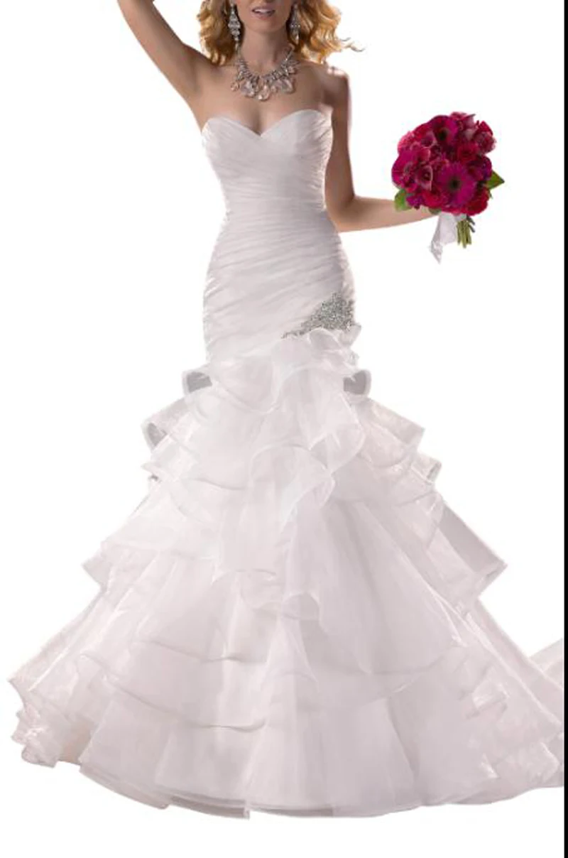 Кристаллы Swarovski органзы вышитое блестящим бисером свадебное платье Часовня Поезд Русалка пикантные простые ленты свадебное платье