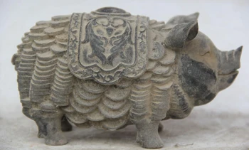 

song voge gem S2450 6" Chinese Bronze Folk Wealth Money Feng Shui Zodiac Year Pig Statue sculpture