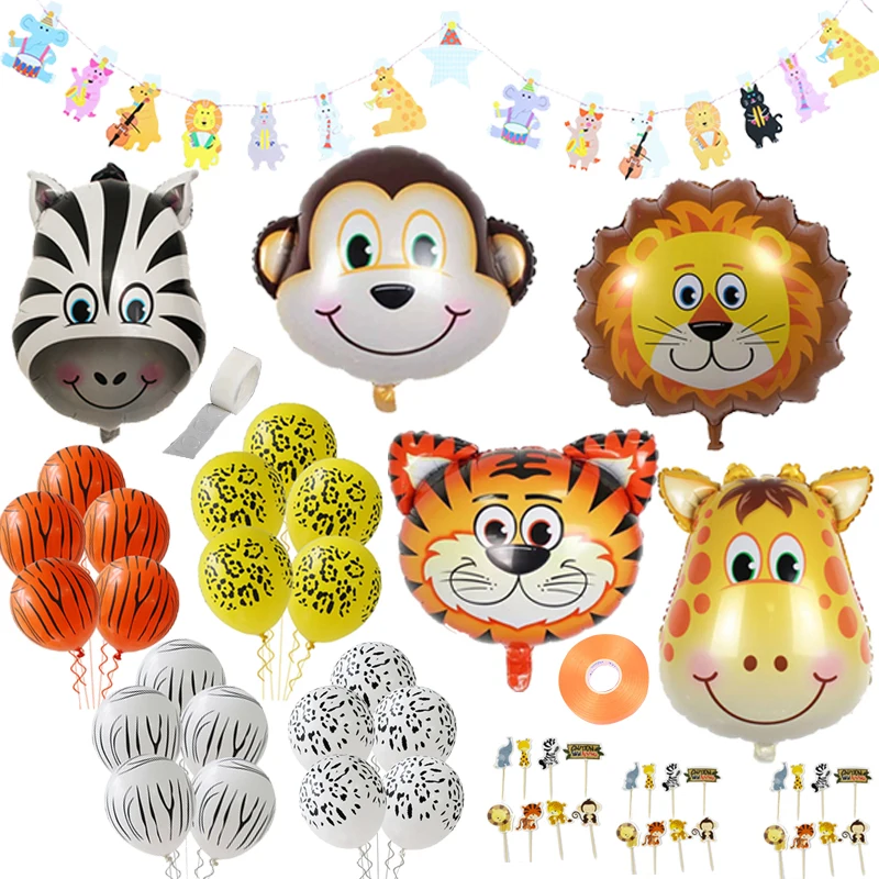 

Safari Party Decor Babyshower Balloon Safari Balloons Set Foil Animal Balloons Jungle/Helium Birthday Animal Banner/Cake Toppers
