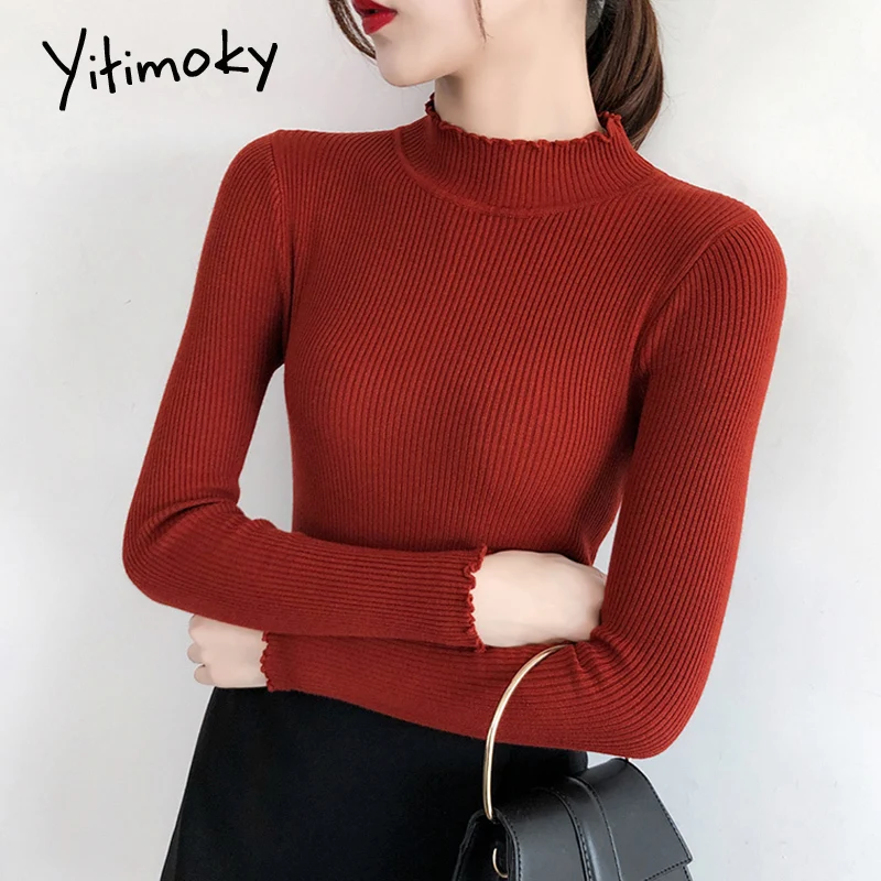 

Women's sweater Ruffled collar long sleeve ruffle high stretch shirts Casual ladies autumn winter knit pullover Sweater women