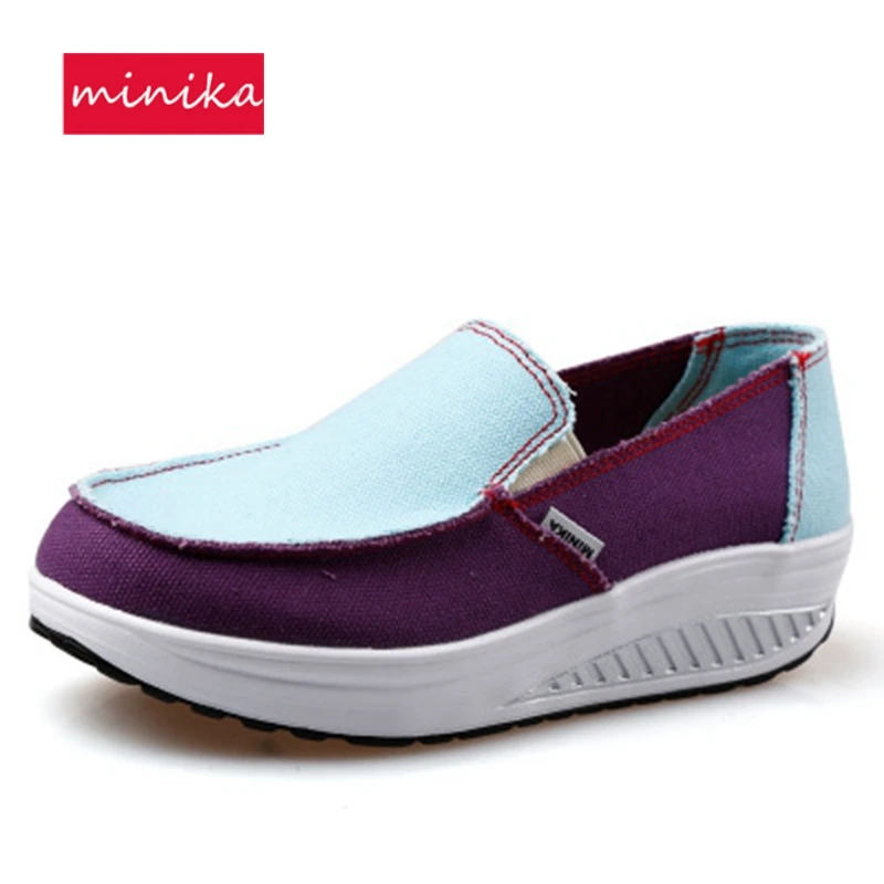 Women Swing Shoes Canvas Breathable Wedge Toning Shoes 2018 Cat Printing Slip-on Female Slimming Shoes Light Weight