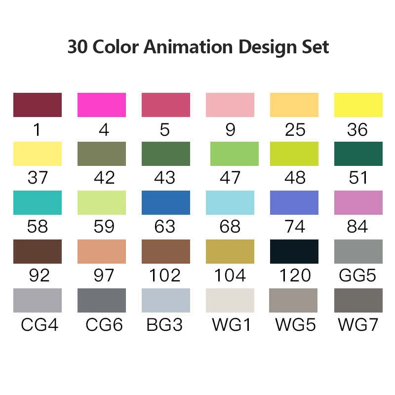 Touchfive спиртовые маркеры 30/40/60/80/168 Цвета Dual Head эскиз маркеры набор кистей и ручек для рисования манга дизайн товары для рукоделия - Цвет: 30-Animation Design
