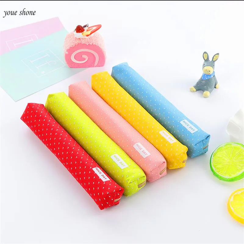 

NEW Small Fresh Watercolor Long Striped Stationery Box Wave Point Pencil Bag Simple Solid Color Pencil Bag Cute Stationery Bag