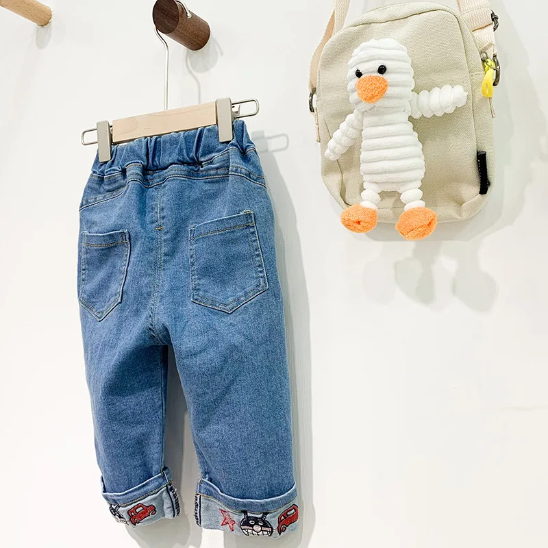 Одежда для маленьких мальчиков с героями мультфильмов джинсовые штаны повседневные штаны для малышей с эластичной резинкой на талии брюки для девочек детские джинсы для От 0 до 3 лет, унисекс
