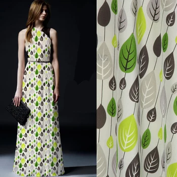 

135CM Wide 12MM Green Leaves Print Silk Crepe de Chine Fabric for Summer Blouse Dress Shirt Clothes D798