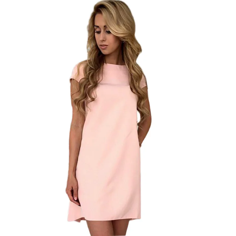 

NEW Casual Women O-Neck Dress Sexy Short Sleeve Loose Mini Short Dresses Elegant Solid Women Dress Plus Size LJ5144M
