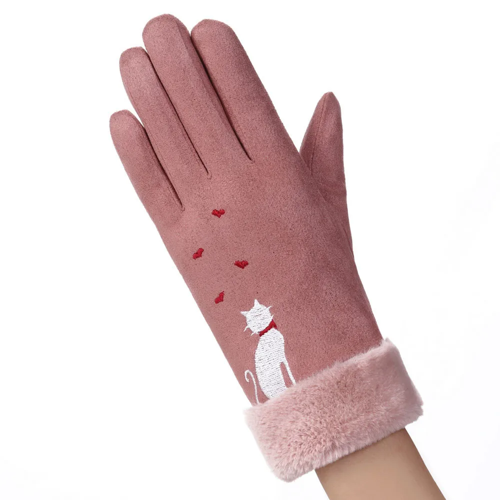 Женские перчатки, зимние, милые, с вышивкой в виде кошачьих сердец, женские, Осенние, зимние, теплые, митенки, Митенки женские, полный палец, перчатки Luvas#10