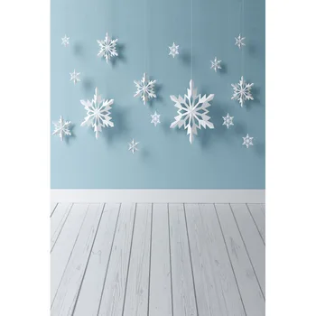 

5X7ft Vinyl Photography Backdrop Blue snow flowers wall Wooden Floor Computer Printed Children Backgrounds for Photo Studio