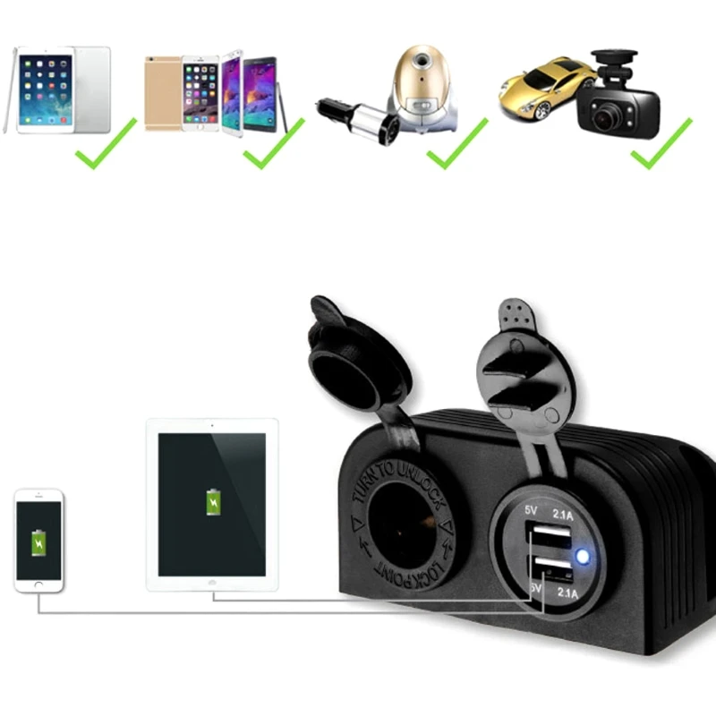 المزدوج USB شاحن سيارة ولاعة السجائر السلطة المقبس اثنين حفرة قاعدة ل شاحنة قارب المزدوج USB شاحن سيارة ولاعة السجائر السلطة المقبس اثنين حفرة قاعدة ل شاحنة قارب