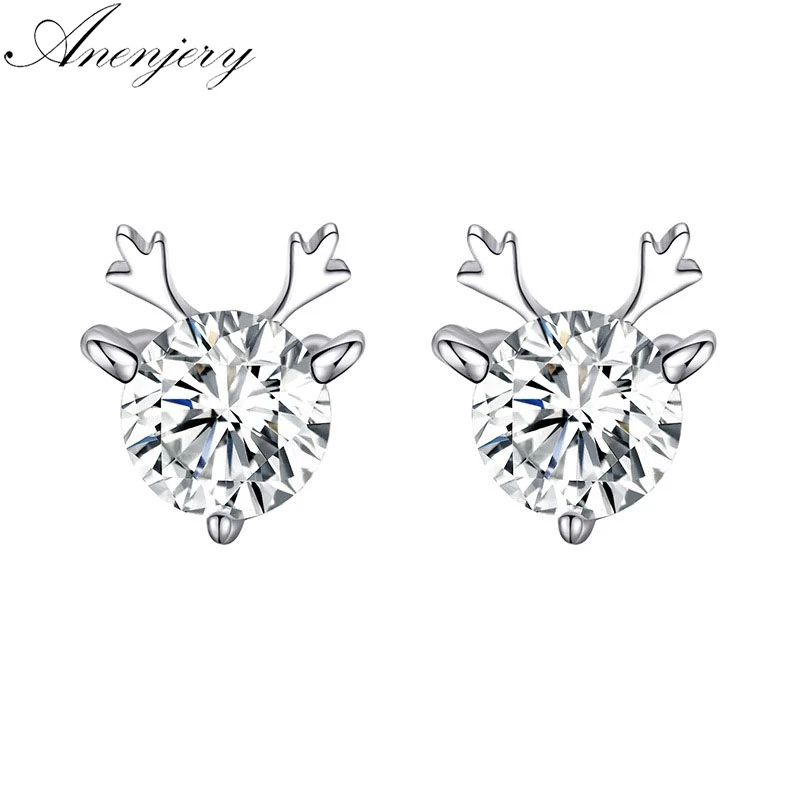 Anenjery, рождественское ювелирное изделие, олень, лось, циркониевые серьги для женщин, 925 пробы, серебряные сережки oorbellen, Букле д 'ореиль, S-E630