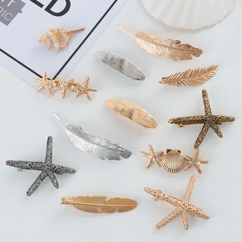 

1 PC Metal Leaf Shape Hair Clip Fashion Geometric for Women Pearl Starfish Hairpins Feather Barrettes Hair Styling Tool