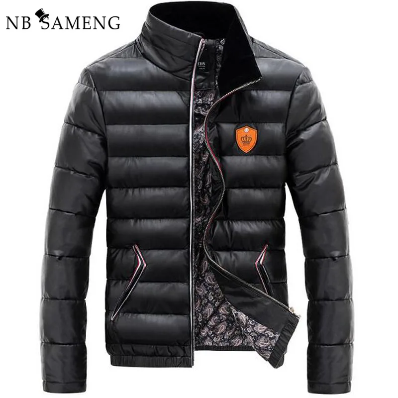 Winter Men’s Duck down jacket PU Leather OverCoat Male Fashion Warm OutdoorWear Stand Collar Slim Thickening Snow Jackets Man