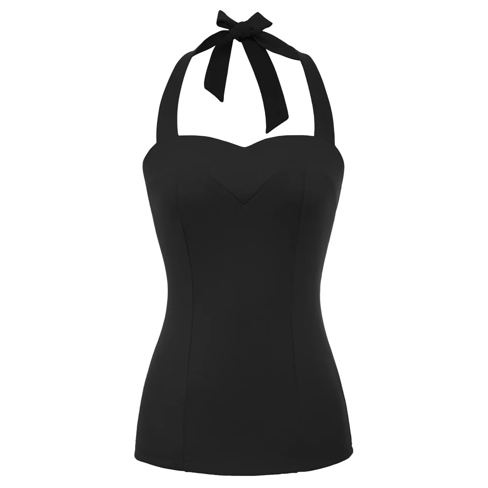 

Womens Vintage 50s 60s Pinup Tops Halterneck Backless Slim Bustier Vest Shirt