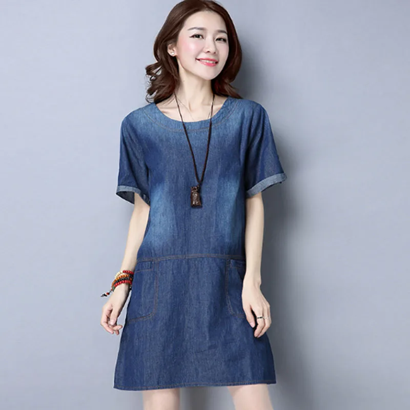 2018 Women Casual Denim Dresses Summer Short Sleeve Pockets Elegant ...