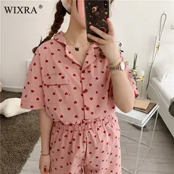 Wixra 2019 Новый горячий сладкий розовый Сердце печати для женщин комплект модные короткий рукав повседневные шорты летние комплекты