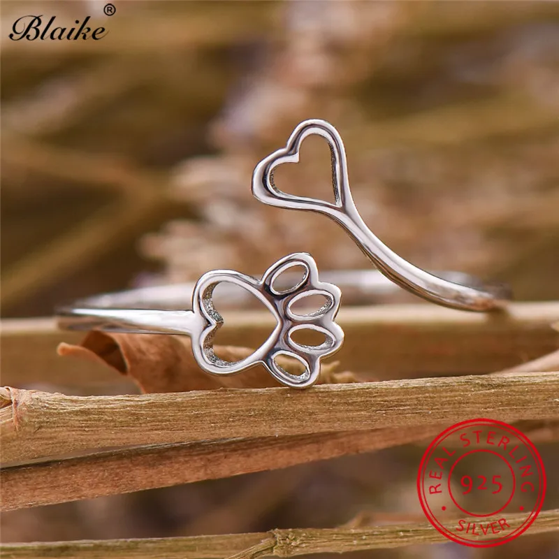Blaike 925 пробы Серебряное кольцо кота с изображением медведя собаки кольца лапой