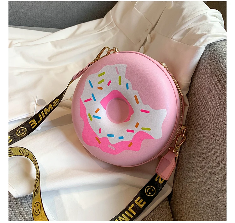 3 Color Fun Cartoon Smiley Shoulder Strap Donut Design Girl's Round Shoulder Bag Handbag Crossbody Bag Women Casual Totes Pouch