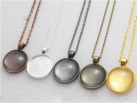 10kits Round Necklace Pendant Blank Base Sets Include (20/25/30mm Pendant+Glass+3x4mm 24Inch Rolo Chain) For DIY Jewelry Making | Украшения