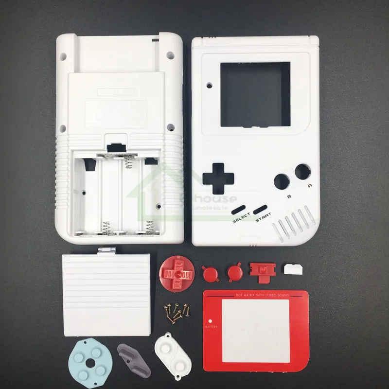 

E-house for Gameboy Classic White Color Replacement Housing Shell Case Cover for GB Fat Game Console with Red Buttons