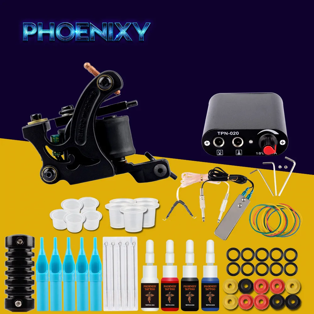 

Complete Tattoo Kit Tattoo Machines 4 Colors Ink Power Supplies Box Grips Body Arts Supplies Needles Tattoo Beginner Kits