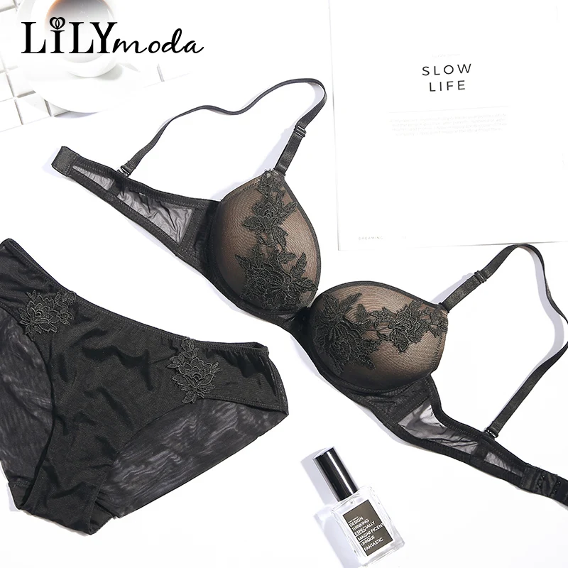 

Lilymoda Sexy Luxury Floral Embroidery Women Bra Briefs Set Bra Panty Underwear Set Female Lingerie Brassiere Seamless Panties