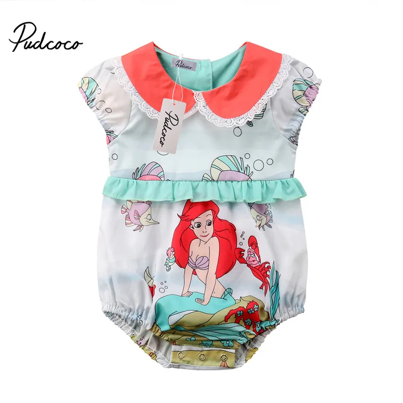 

pudcoco Toddler Kid Baby Girls Cute Mermaid fish cartoon Bodysuit short sleeve cute girl Jumpsuit Bodysuits Outfits