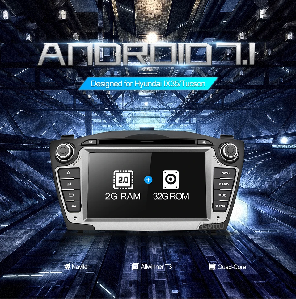 Perfect Asottu ZIX357060 Android 7.1 2G+32G for Hyundai IX35 Tucson 2011 2012 2013 gps navigation 2 din car dvd player gps radio stereo 0
