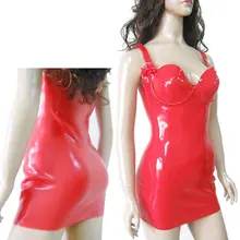 Цельные сексуальные женские красные латексные тела латексные платья