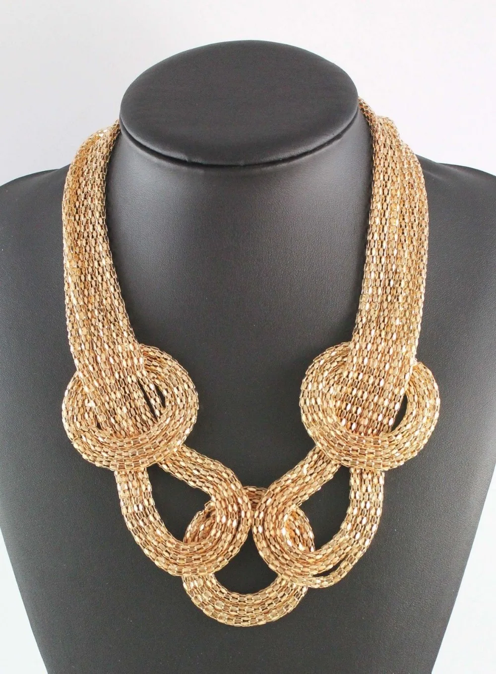 European Hot Multi Gold Tone Twist Knot Mesh Snake Chain Choker Bib