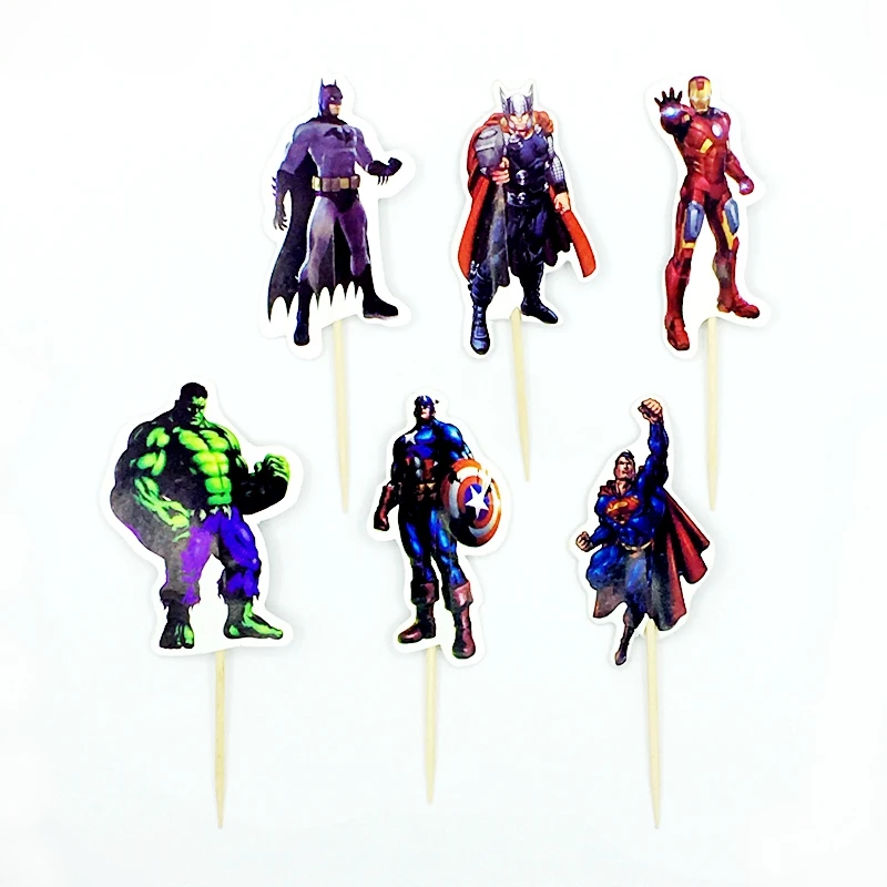 

48pcs/set Superhero League Avengers theme Cupcake toppers Boy baby shower kids Birthday Party Cake Decoration Hulk Batman gifts