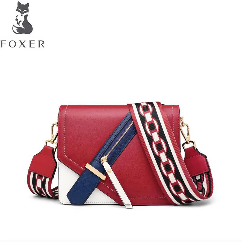 

FOXER Messenger bag female 2019 new fashion wide shoulder strap shoulder bag simple wild hit color small square bag