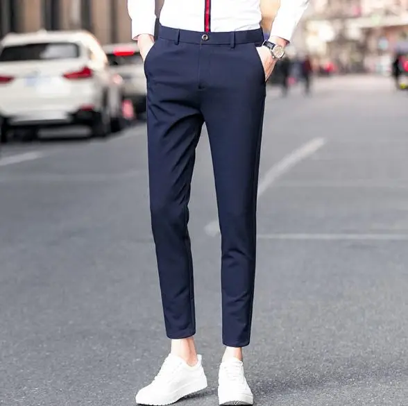 Брюки классические брюки мужские Формальные Карандаш Блейзер брюки костюм брюки новое поступление Pantalon Homme тонкий плюс размер 34 W2578 - Цвет: Blue Ankle-Length
