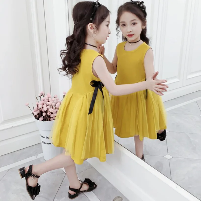COOTELILI Cute Beach Girl Dress A-Line Kids Girl Dresses For Party And Wedding Yellow Daughter Dresses Children Clothing  (1)