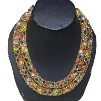 

4UJewelry Dubai Fine Jewelry Sets Gold Champagne Colorful Nigerian Jewellery Designers Crystal Bridal Necklace Earrings Choker