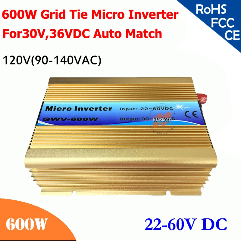 

600W grid tie micro inverter,22V-60V DC, 120V(90-140V), workable for 30V, 36V solar panel system, 50/60Hz auto control