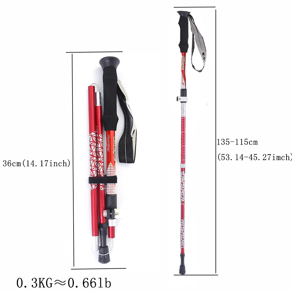 Liga de Alumínio Tenneight Ultraleve Quick Lock Pólos Trekking Vara Dobrável 5 Seção Nórdico Escalada Esqui Pólo Bengala 3 TENNEIGHT Ultraleve Quick Lock Pólos Trekking vara
