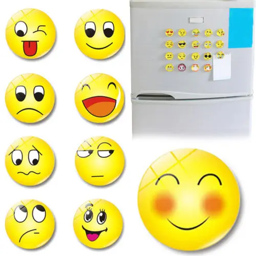 New 5Pcs Emoji Fridge Magnets Cute Cartoon Emoji Glass Dome Magnetic Note Sticker Emoticon Smiley