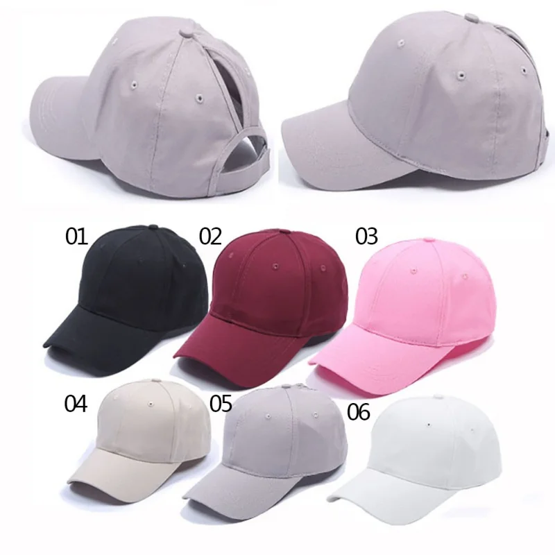 Women's ponytail baseball cap solid color breathable sunshade sun hat after opening Sports tennis cap