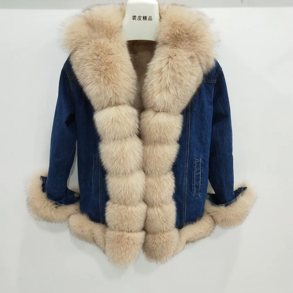 New brand Real Fur Real Rex Rabbit Fur Lining Women Winter Genuine Fox Fur Collar   Jacket Woman Warm Coat long puffer coat womens