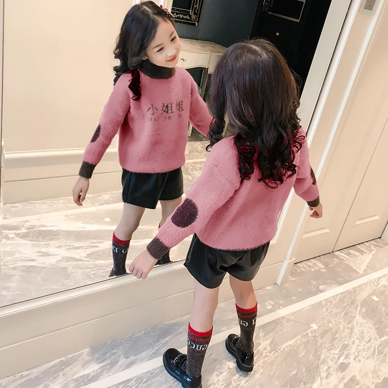 

2019 Fashion Spring Autumn Girl Knitted Turtleneck Sweater Solid Color Casual Children Clothing Long Sleeve Thick Sweater 4-15Y