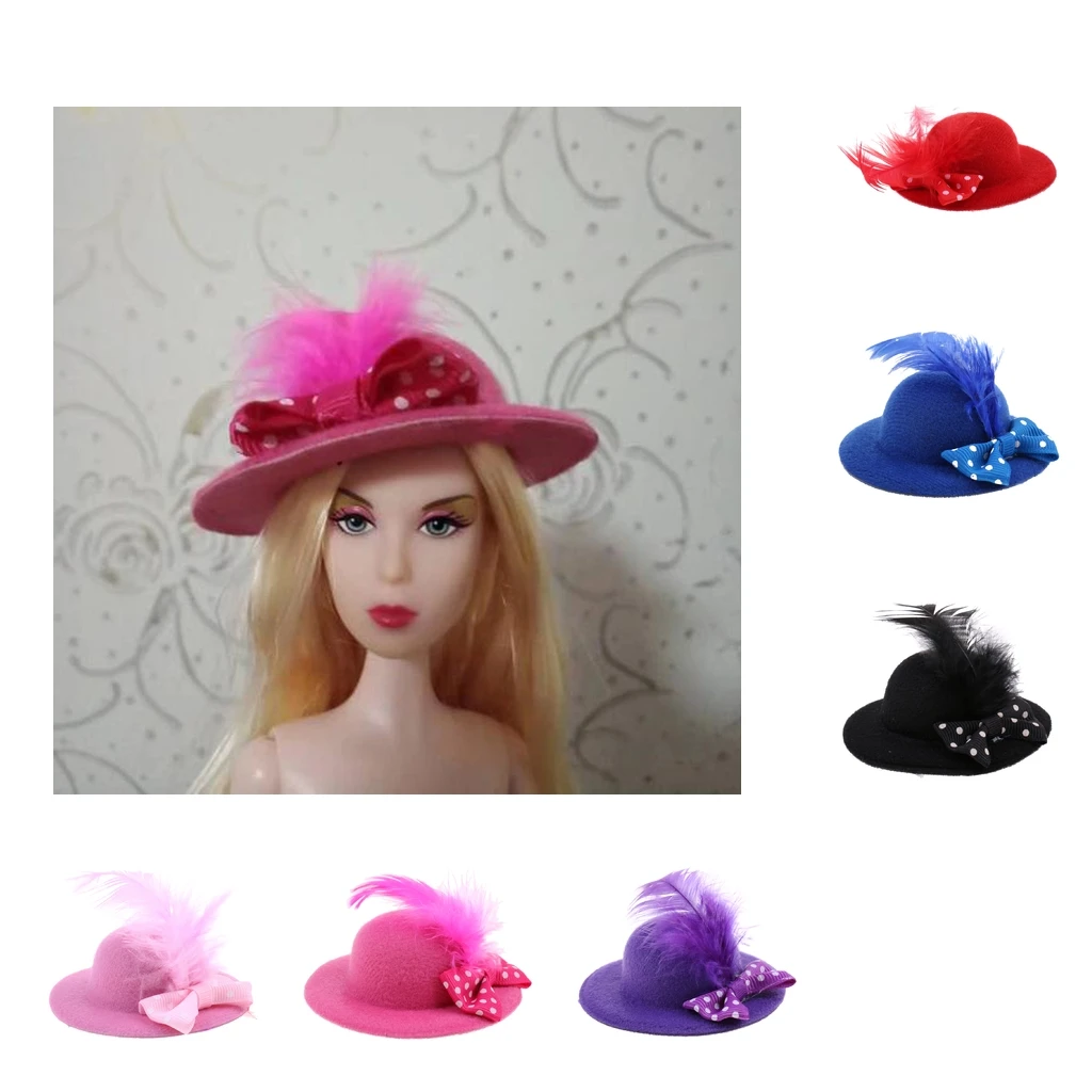  6Pcs Elegant Classic Lady Doll Cap New Round Bowler Hat with Bow Decoration for 28-30cm   Doll Clothes Accessory