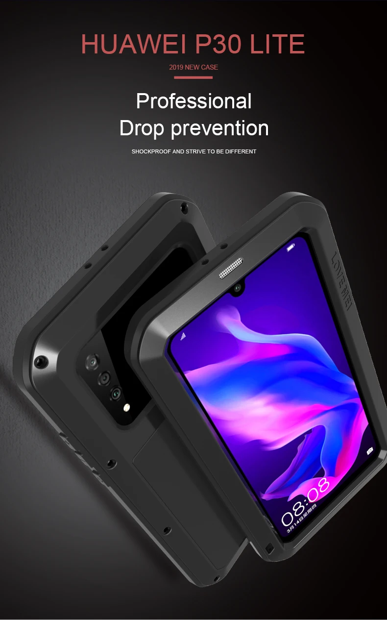 Best Powerful Full Body Case For Huawei P30 Lite Case Metal Armor Shockproof Waterproof With Gorrila Glass Cover For Huawei P30 Pro