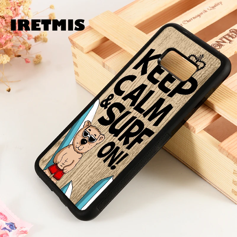 

Iretmis S3 S4 S5 phone case cover for Samsung Galaxy S6 S7 S8 S9 edge plus Note 3 4 5 8 9 Keep calm & surf surfing cartoon quote