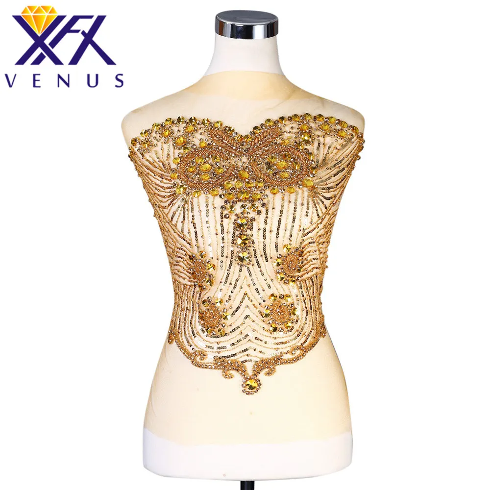 

XFX VENUS Pretty Sewing stone beads large beaded patches rhinestone bodice appliques crystal patch for dresses