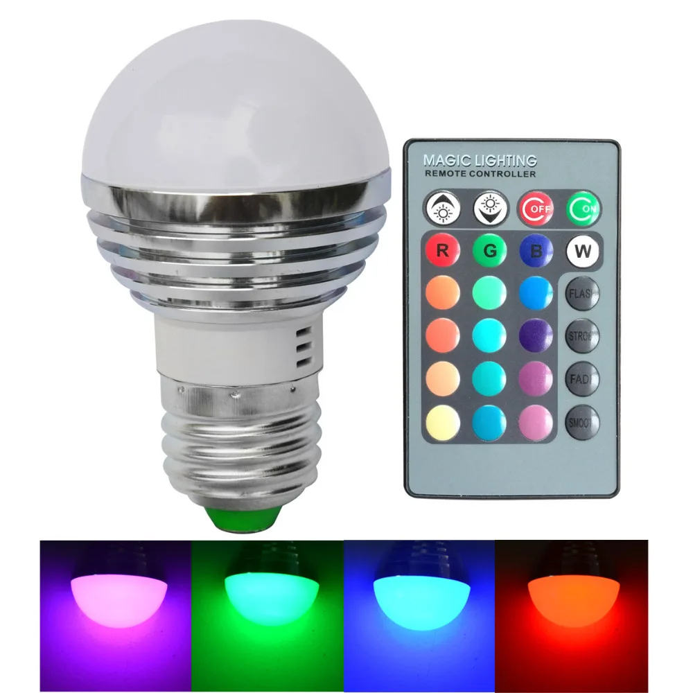 

E27 3W LED Ball Bulb Lamp RGB w/ Remote Control -silver (AC 85~265V), free shipping