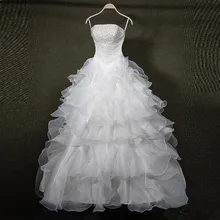 Ball Gown 2017 Ruffles Organza Long Wedding Dresses Strapless Beadings Floor Length Luxury Gorgeous Bridal Gowns Custom Size