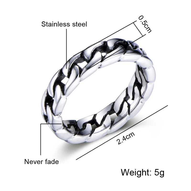 Хип-хоп серебряного цвета кубинская цепь кольцо из нержавеющей стали свадебные кольца для мужчин и женщин ювелирные изделия размер США 8-12 Прямая поставка