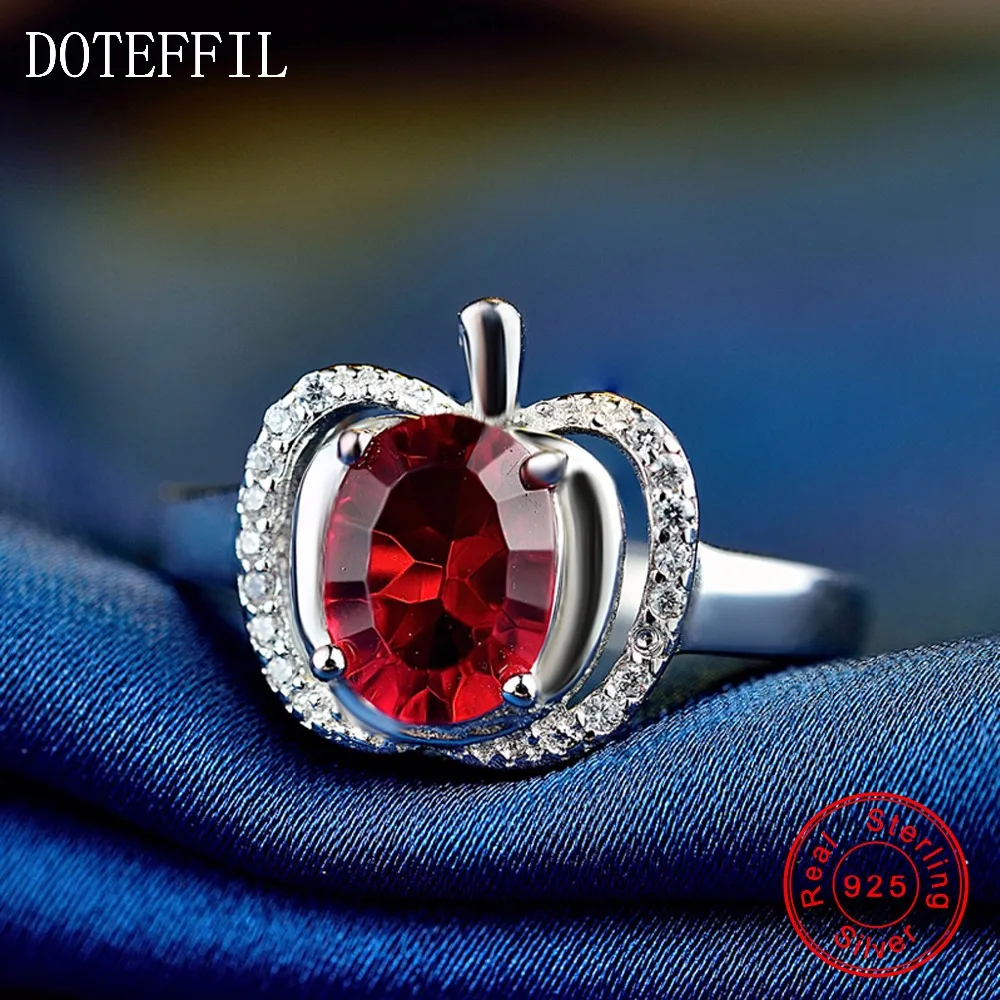 Classic Red Apple Zircon Ring 100% Sterling Silver Rings Woman Luxury 925 Silver Jewelry Ring